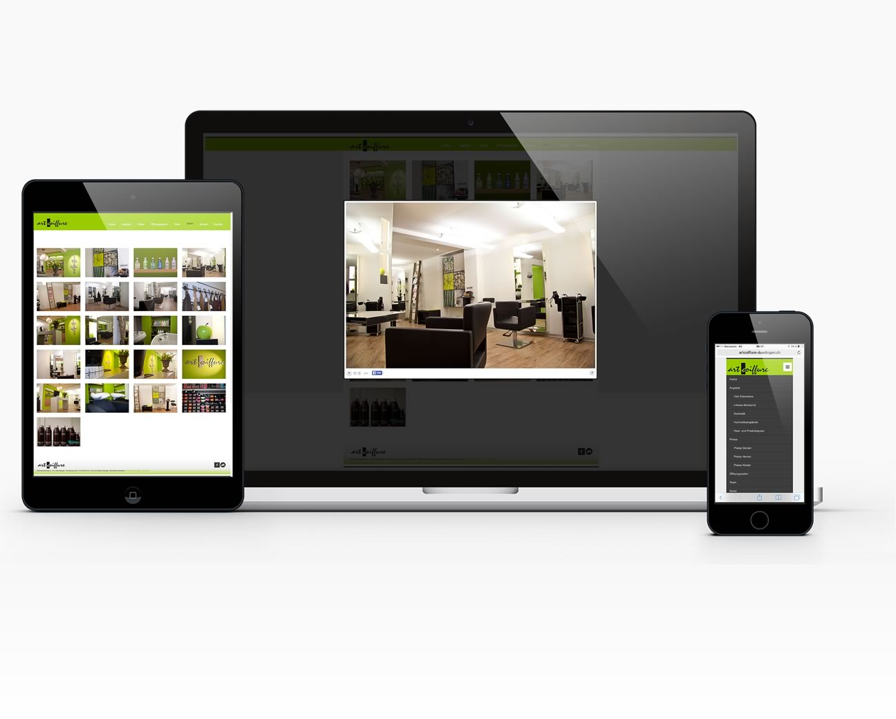 iPhone und iPad mit Inhalt der Website von art coiffure Düdingen