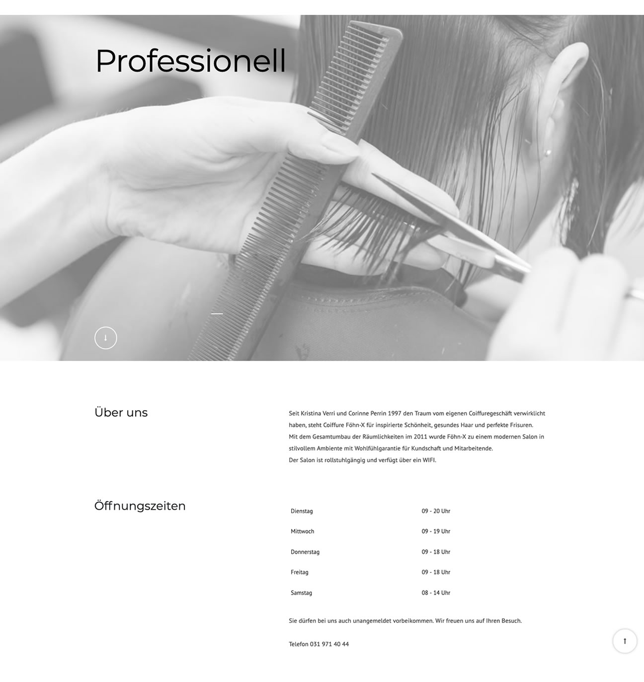 Auszug bzw. Printscreen von der Website vom Coiffure Föhn-X im Liebefeld